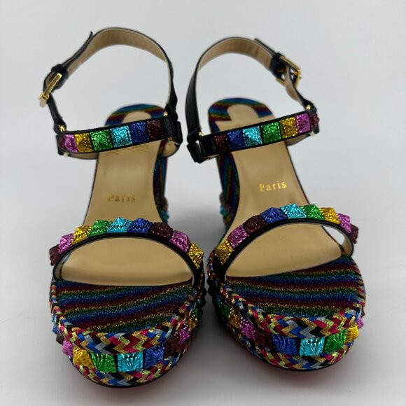 Louboutin Metallic Rainbow Spike Wedges - Size 40 - Picture 3 of 8